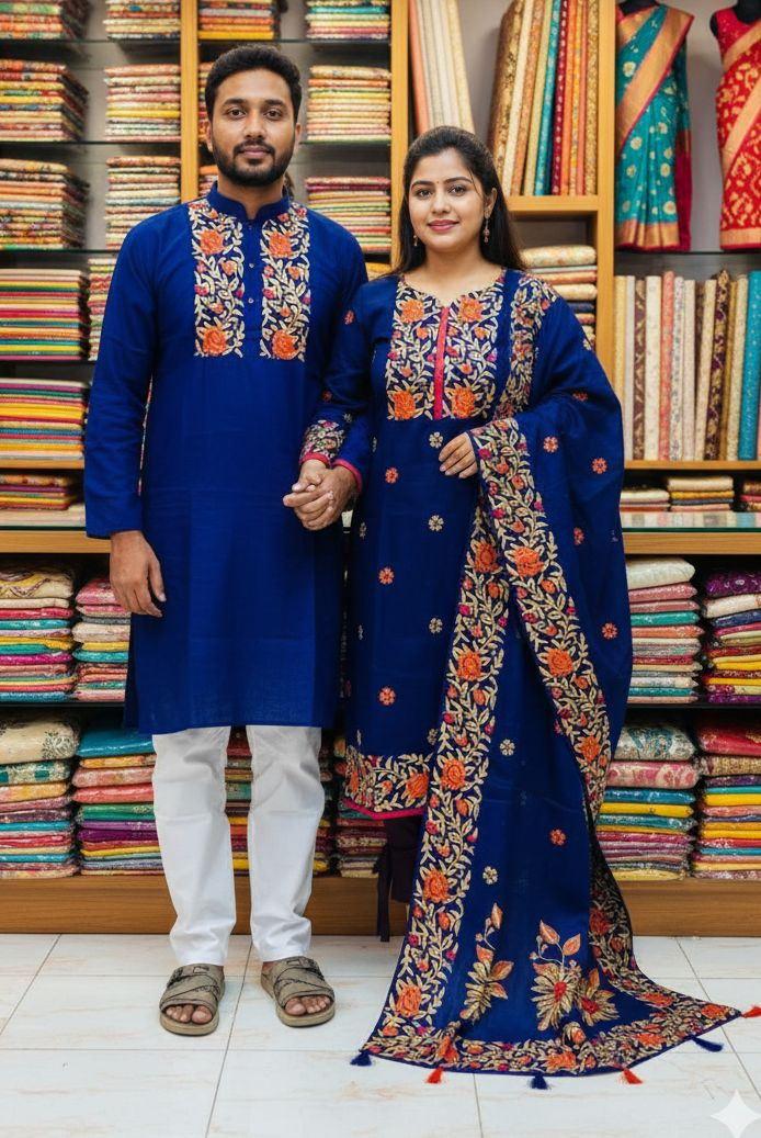 Panjabi Three Piece Couple Set | Block Print Dress BD