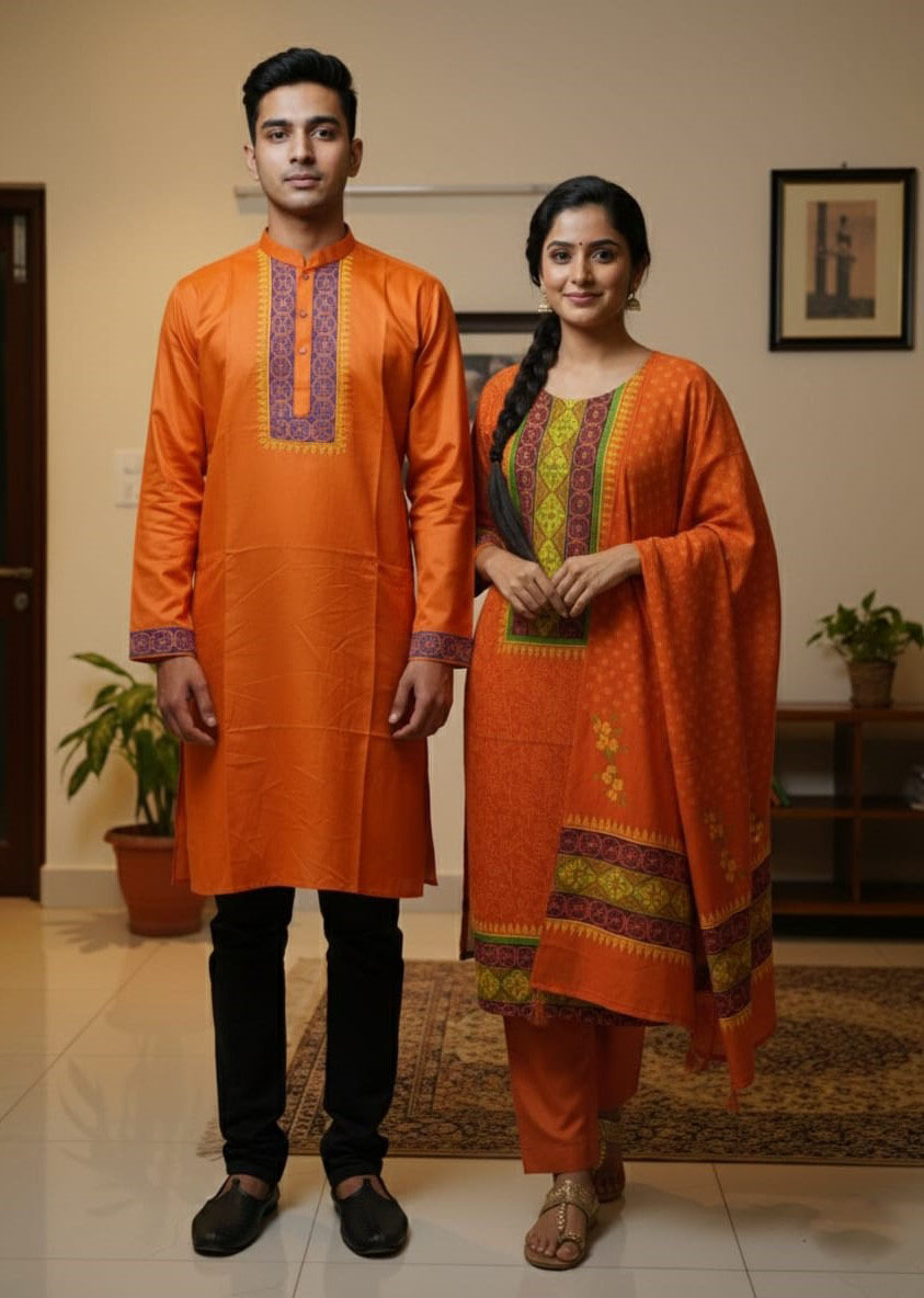Panjabi Three Piece Couple Set | Block Print Dress BD