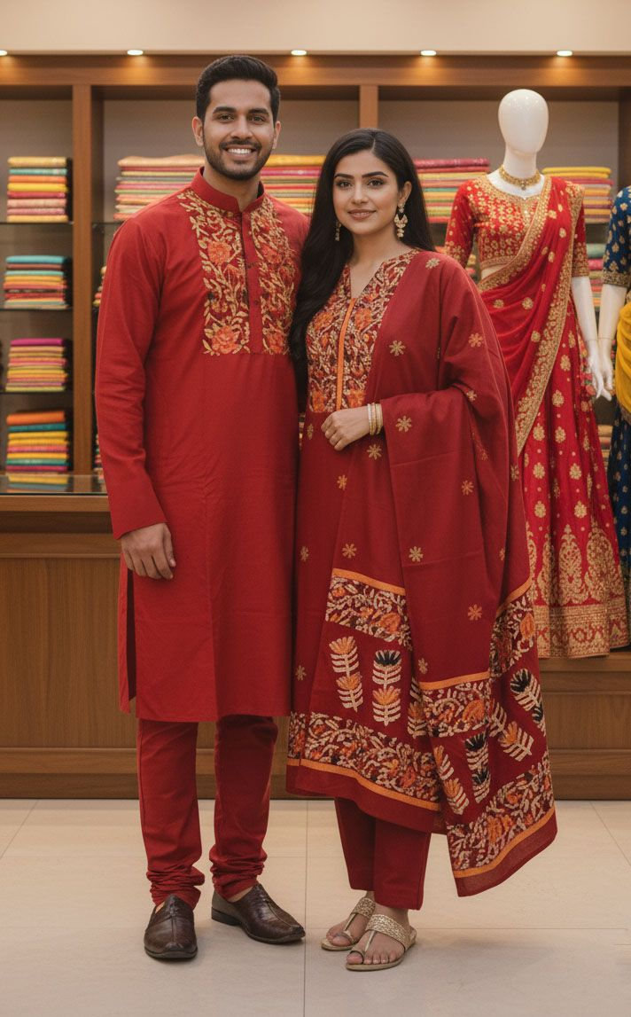 Panjabi Three Piece Couple Set | Block Print Dress BD