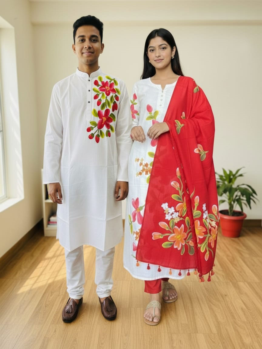 Panjabi Three Piece Couple Set | Block Print Dress BD