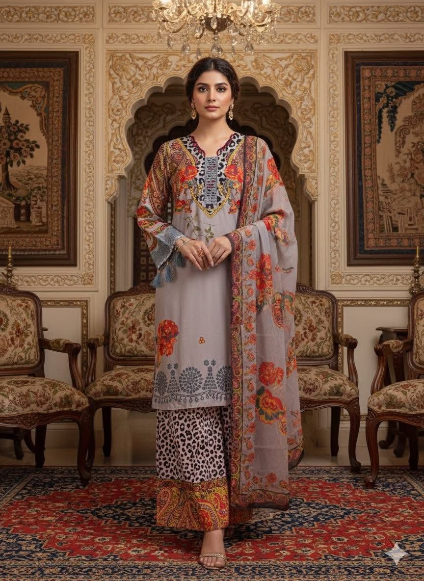 Elegant Digital Print Three Piece For Woman