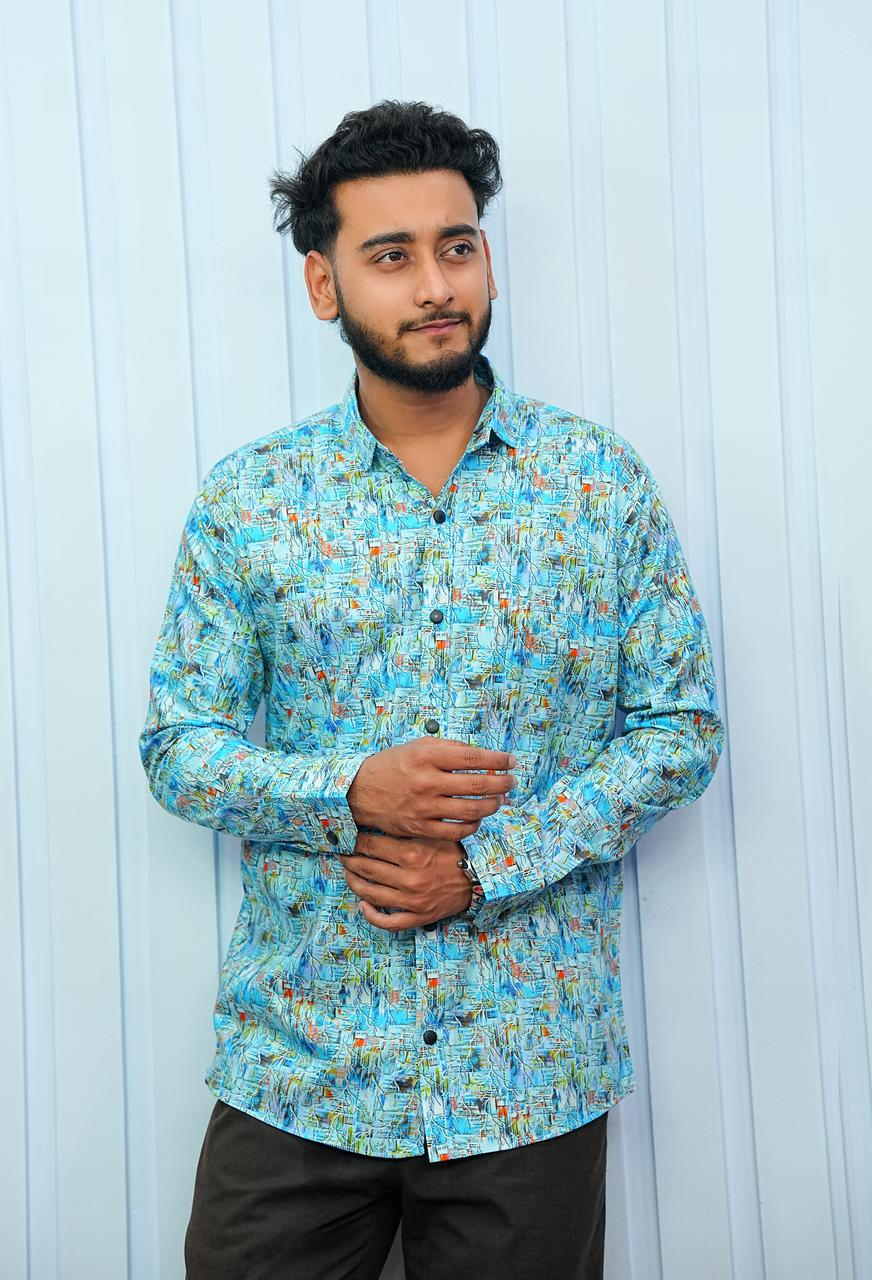 Modern Digital Print Cotton Shirt for Men