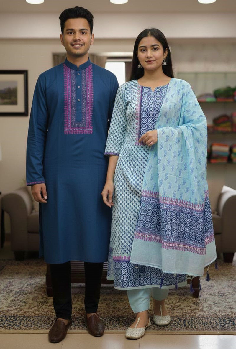Fashionable Panjabi Couple Set for Special Occasions