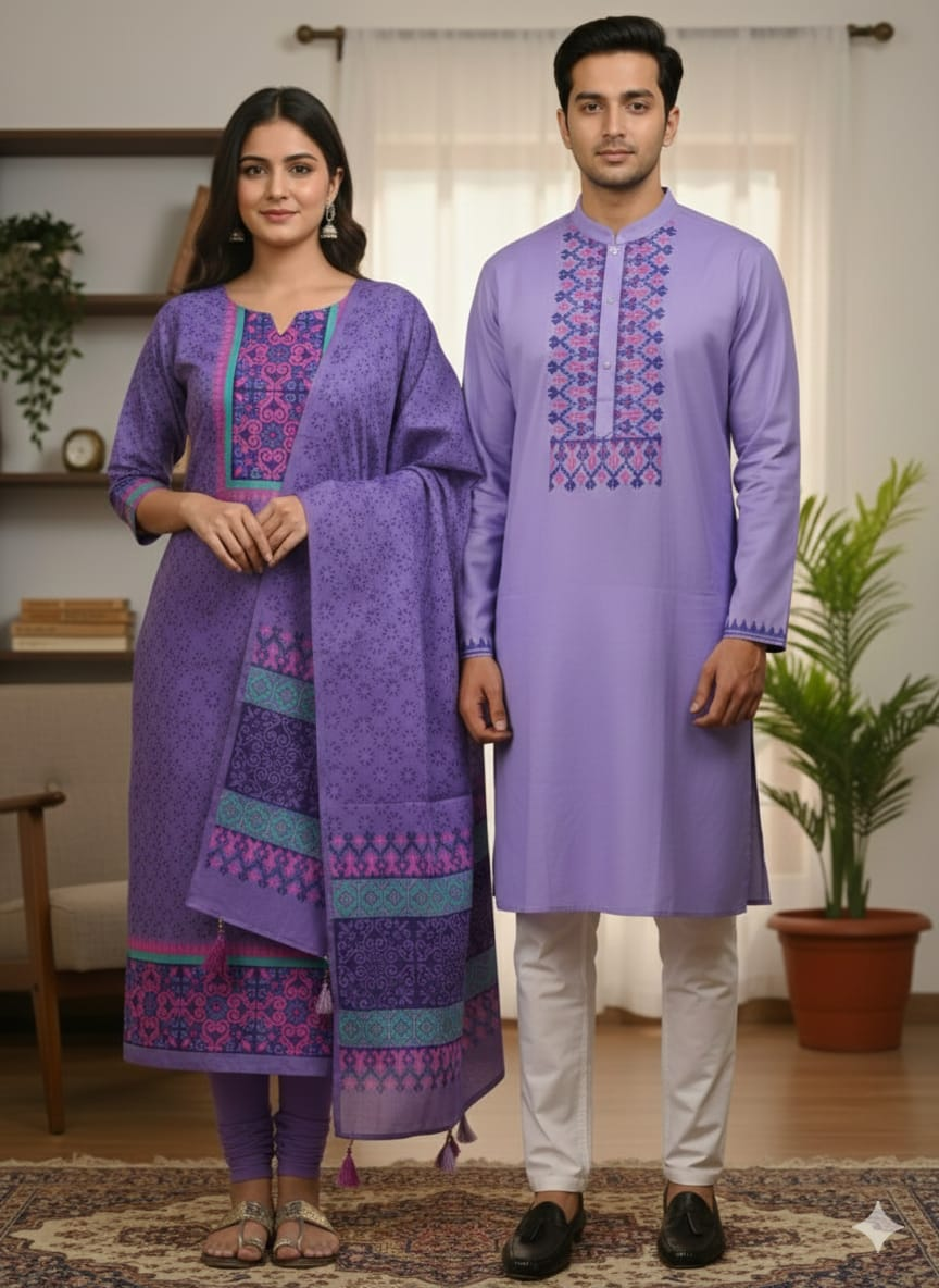 Elegant Panjabi Three Piece Set for Couples