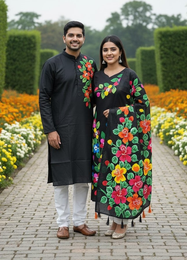 Premium Quality Panjabi 3 Piece Couple Set