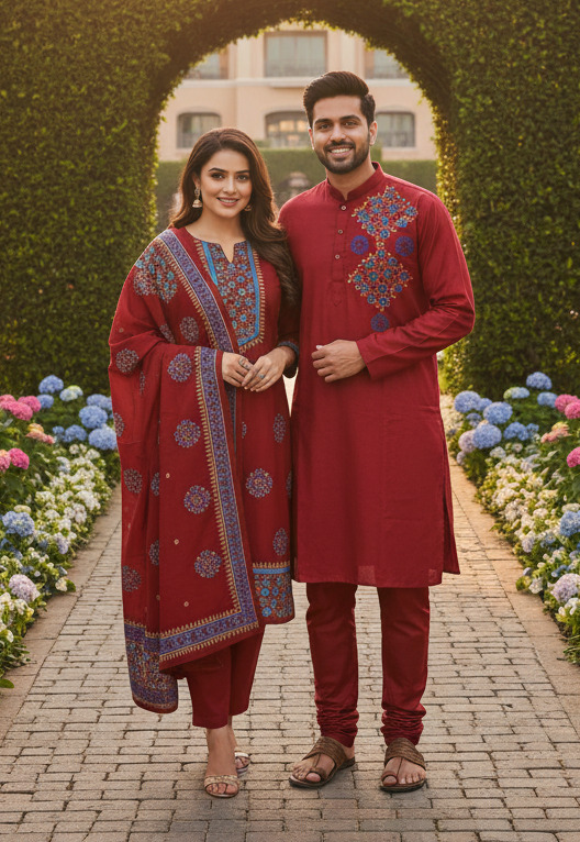 Stylish Panjabi Couple Set – 3 Piece Collection