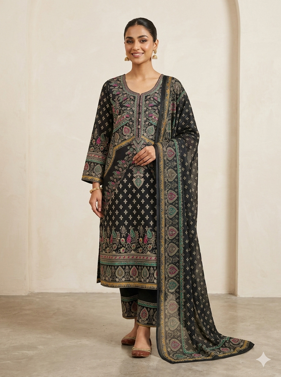 Elegant Digital Print Three Piece For Woman