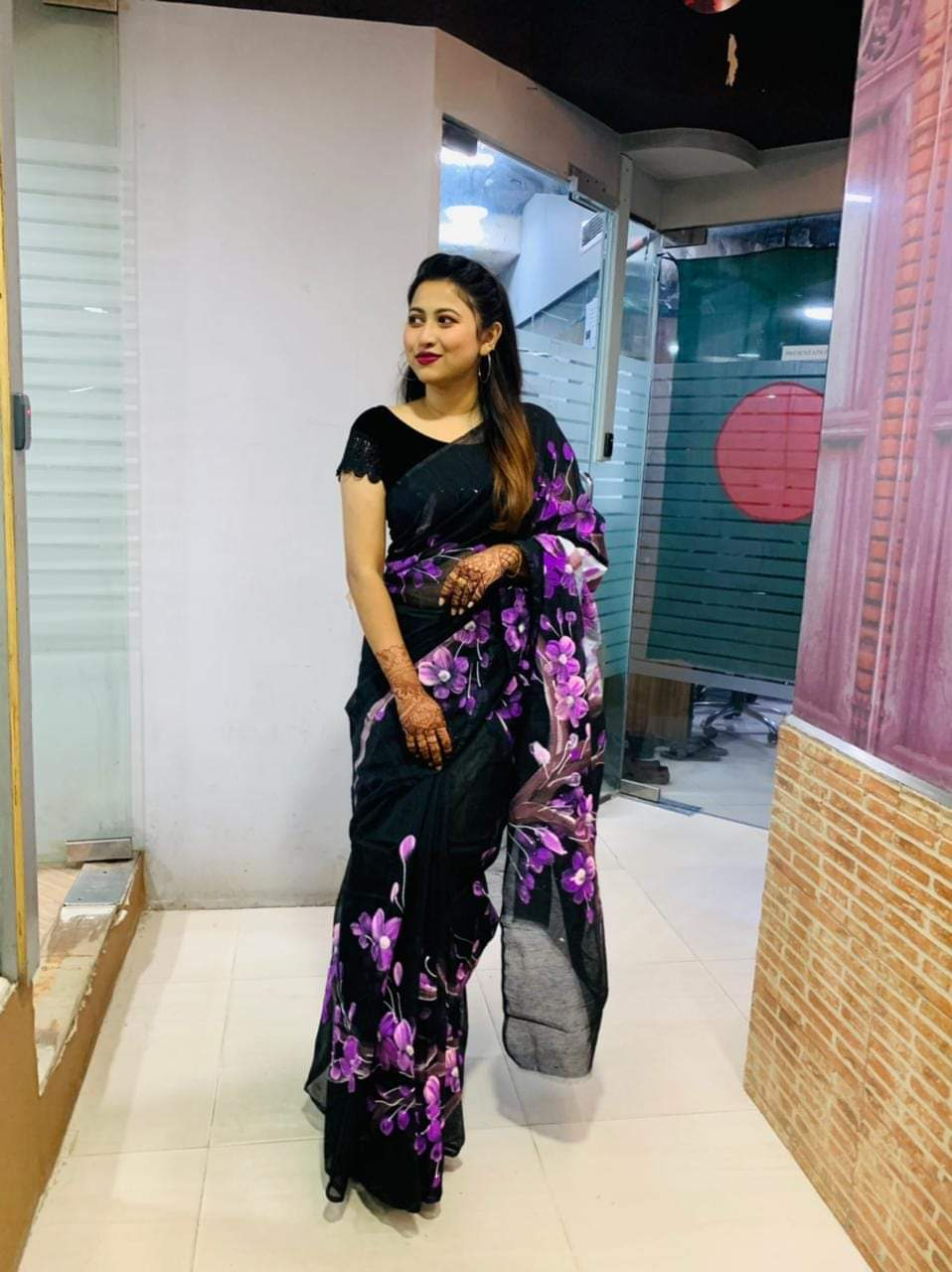 Women’s Ready Made Hand Paint Half Silk Saree Stylish Ethnic Wear