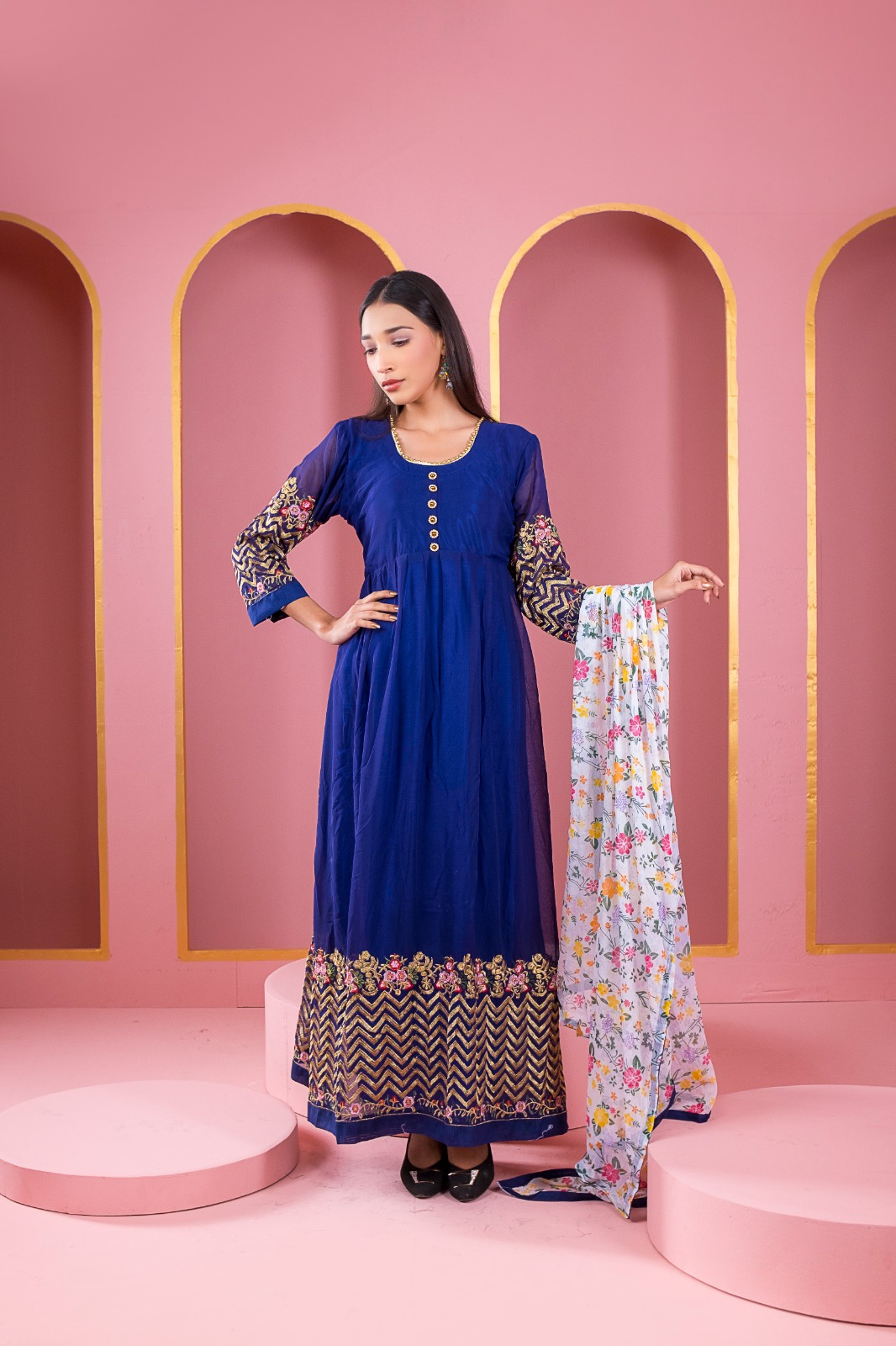 Beautiful Indian Embroidered Long Dress in Lightweight Georgette
