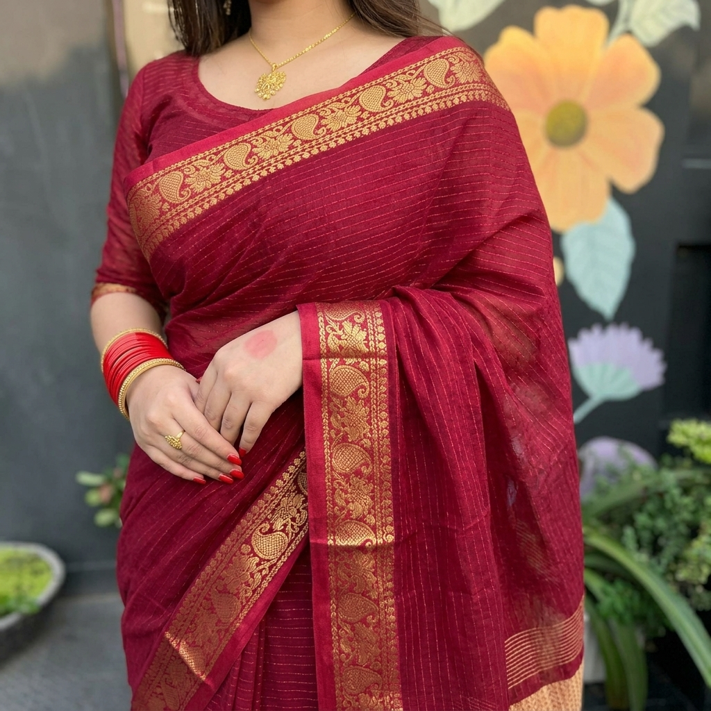 Banarasi Cotton Ready to Wear Saree with Blouse Piece